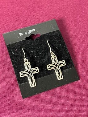 Sterling Silver 925 Celtic Cross Dangle Earrings Christian Faith Dainty Vintage